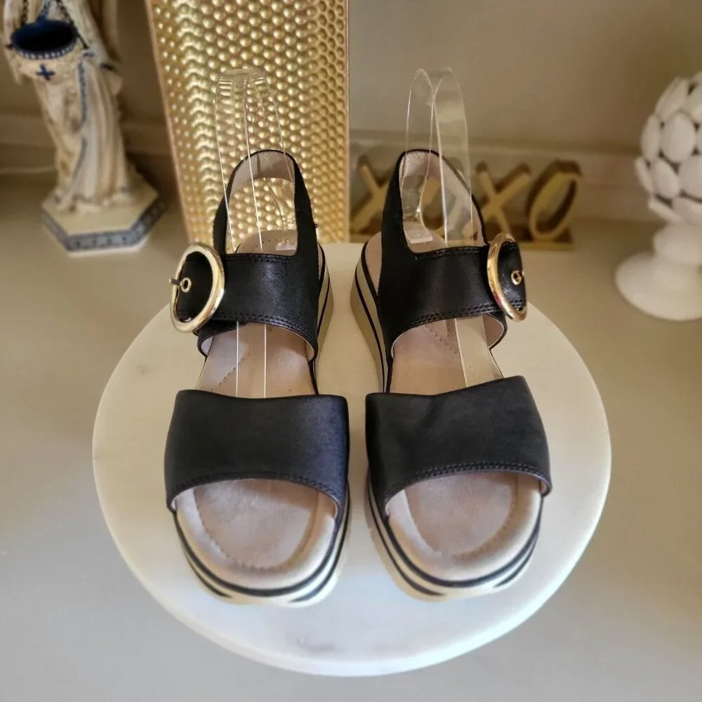 SALVIA ARLO Black Sandal Gold Buckle Detail Size ‎  EU 38 - Picture 6 of 12